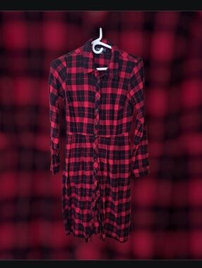 ModCloth Red and Black Plaid Button-Up Dress